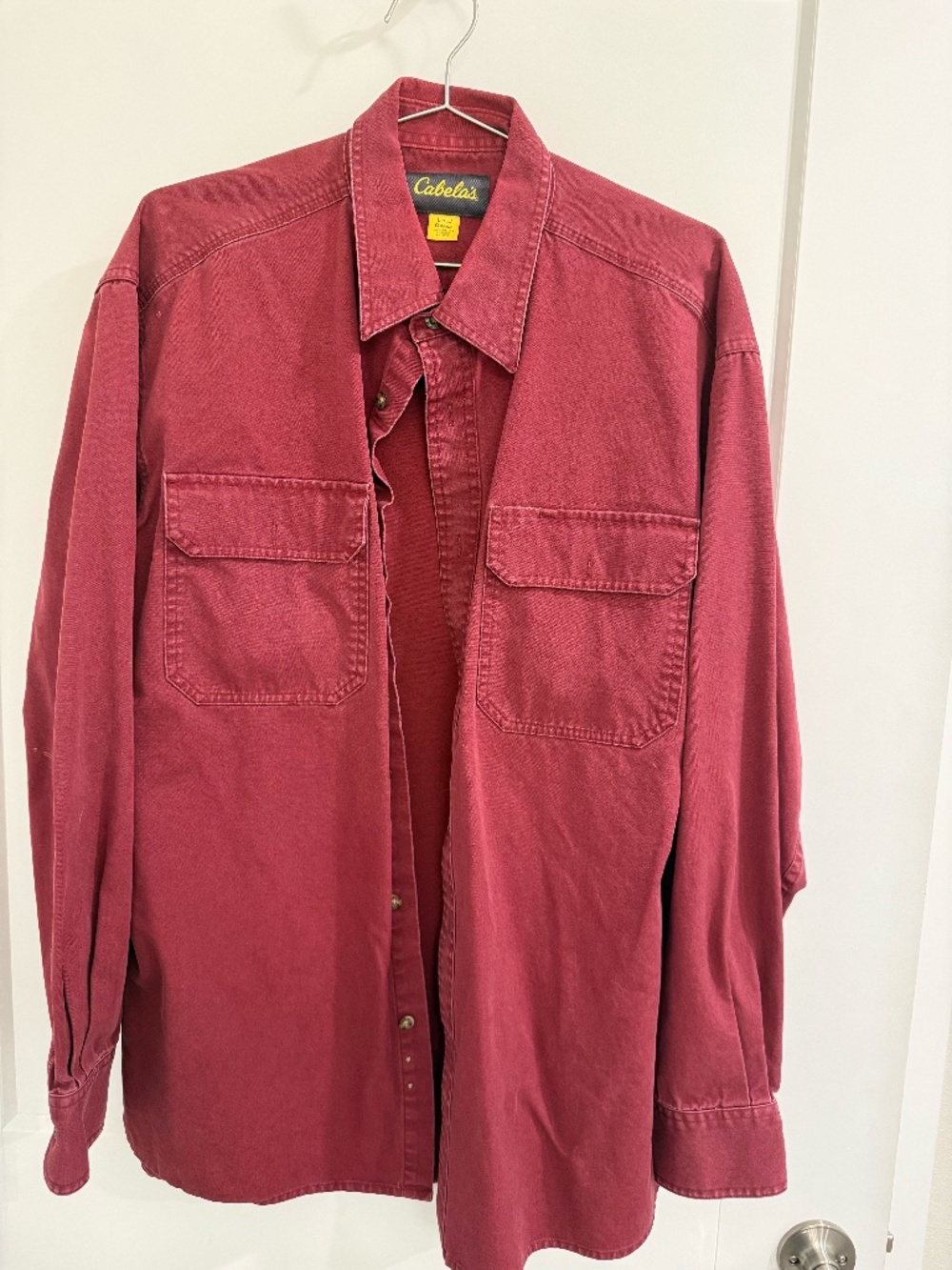 Cabela’s, Heavy, Button Up, Burgundy shirt, size L tall, 100% cotton Canvas